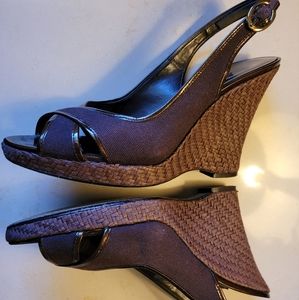 Joan & David Brown Canvas Wedge Size 9 1/2